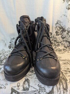 Jimmy Choo Women's 36.5 Ditto Leather Hiking Boots Combat Black Fur Lined